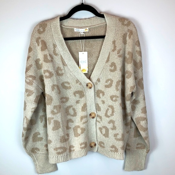 C&C California Animal Print Button Front Cardigan NWT - Picture 2 of 8
